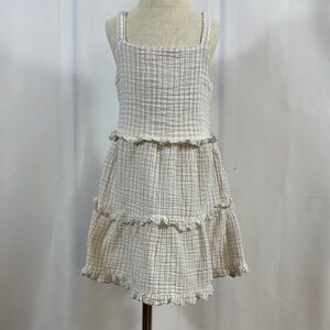 Girls Cream Tiered Cotton Gauze Sundress with Ruffle Trim